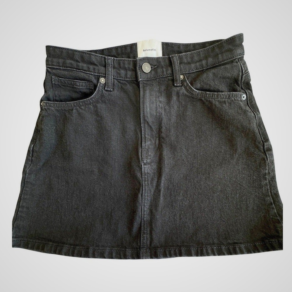 Reformation Lydia High Rise Denim Mini Skirt Black Size 29 - Picture 2 of 5